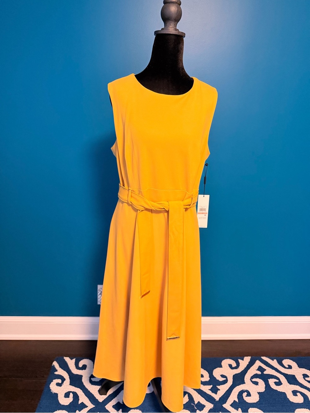 Calvin Klein Sunflower Yellow Sleeveless Belted A-Line Dress
